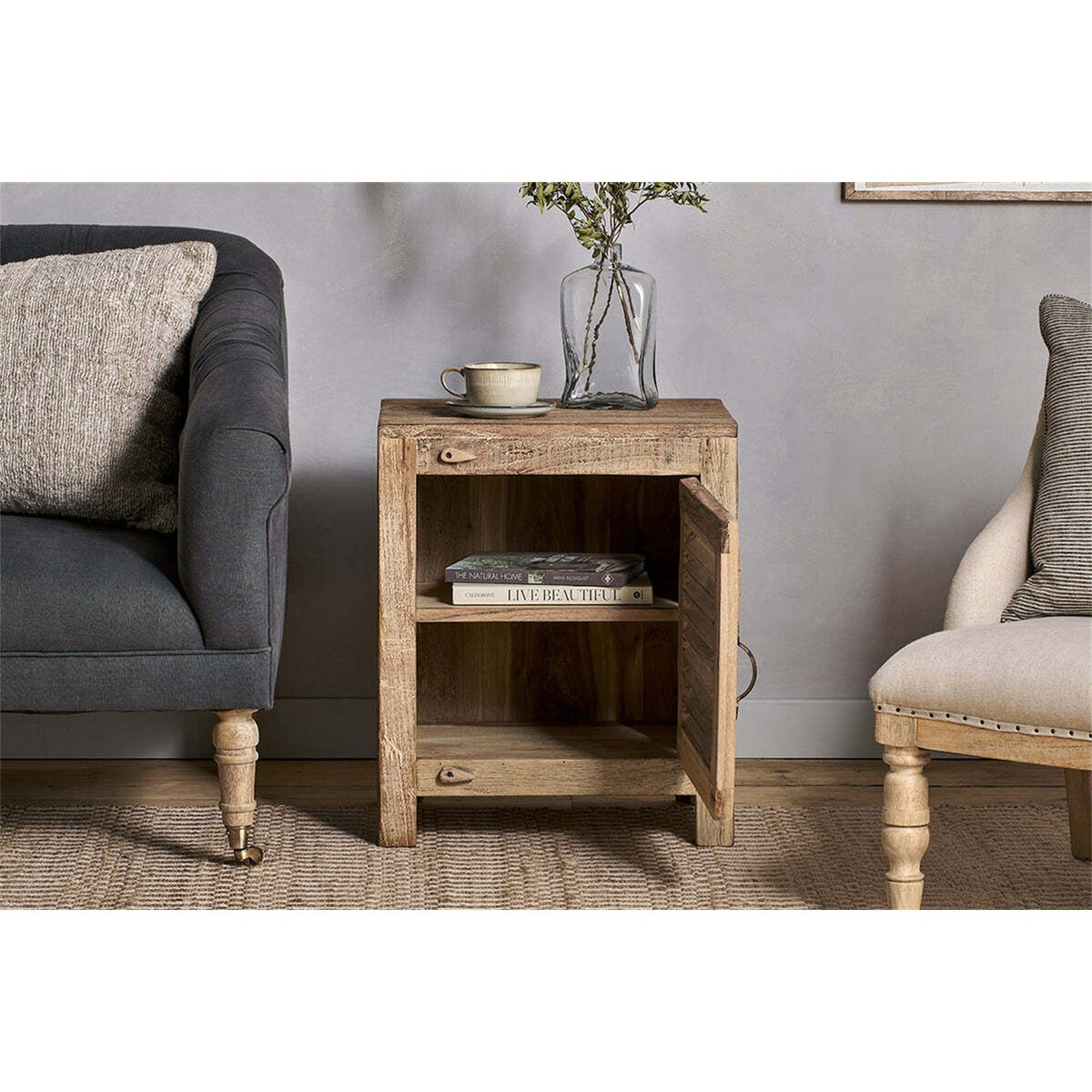 Ibo Small Reclaimed Wooden Slatted Cabinet - Natural