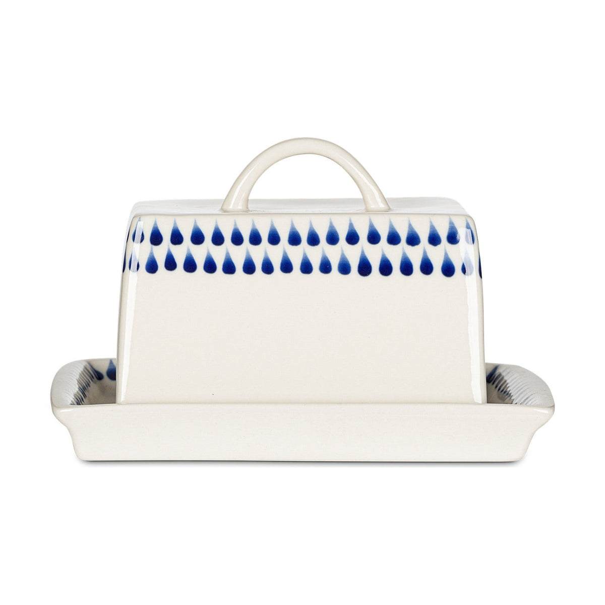 Indigo Drop Ceramic Butter Dish - Cream & Indigo