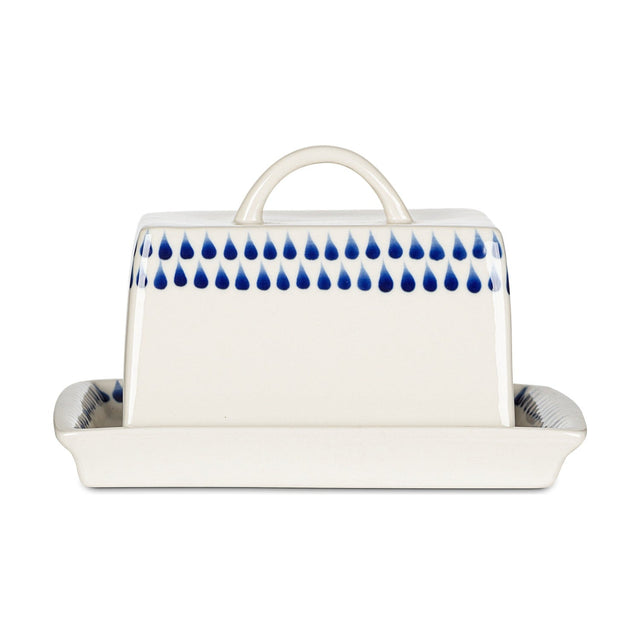 Indigo Drop Ceramic Butter Dish - Cream & Indigo