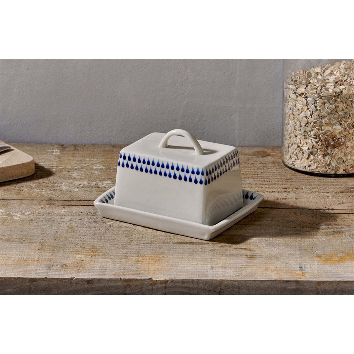 Indigo Drop Ceramic Butter Dish - Cream & Indigo