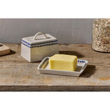 Indigo Drop Ceramic Butter Dish - Cream & Indigo