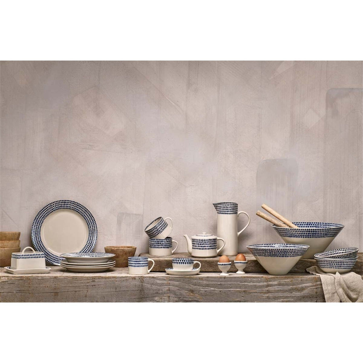 Indigo Drop Ceramic Butter Dish - Cream & Indigo
