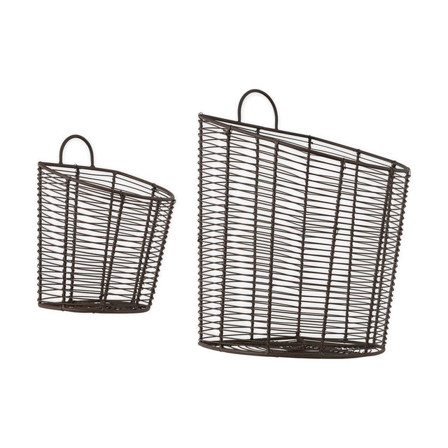 Inkollu Wall Hung Storage Basket - Aged Brass - Set of 2