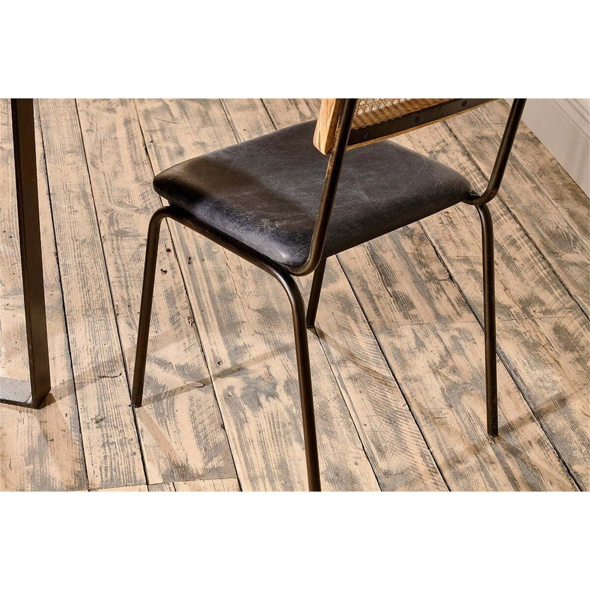 Iswa Leather & Cane Dining Chair - Black