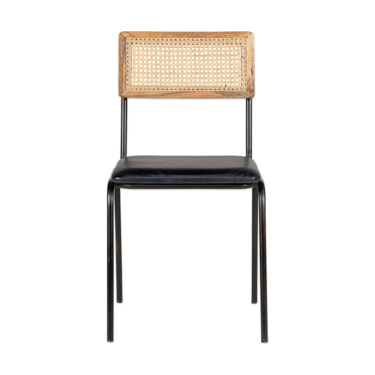 Iswa Leather & Cane Dining Chair - Black