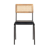 Iswa Leather & Cane Dining Chair - Black