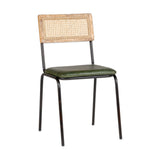 Iswa Leather & Cane Dining Chair - Green