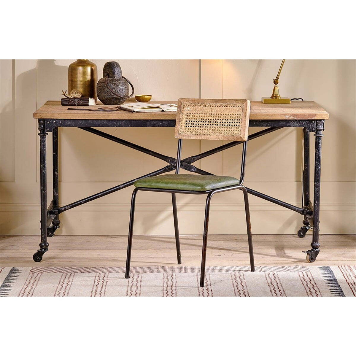 Iswa Leather & Cane Dining Chair - Green
