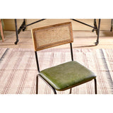 Iswa Leather & Cane Dining Chair - Green