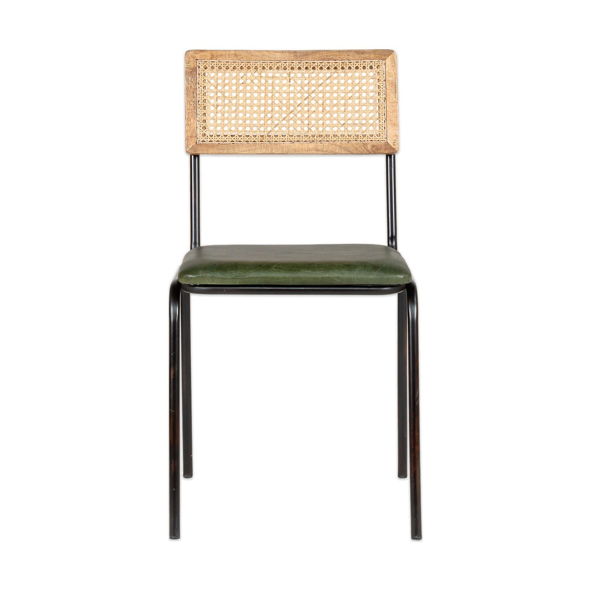 Iswa Leather & Cane Dining Chair - Green