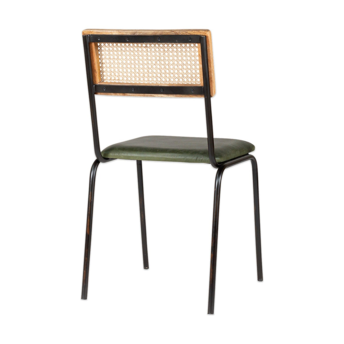 Iswa Leather & Cane Dining Chair - Green