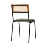 Iswa Leather & Cane Dining Chair - Green
