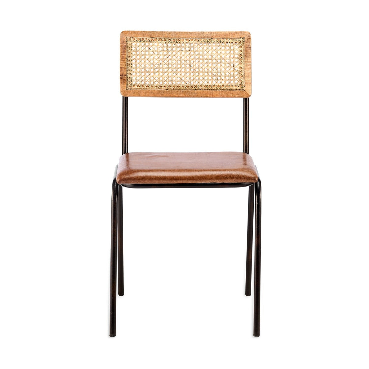 Iswa Leather & Cane Dining Chair - Tan