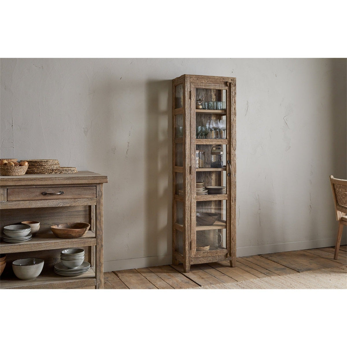 Ibo Tall Reclaimed Wood Display Cabinet - Natural
