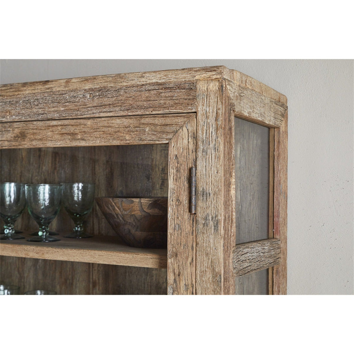 Ibo Wide Reclaimed Wood & Glass Display Cabinet - Natural