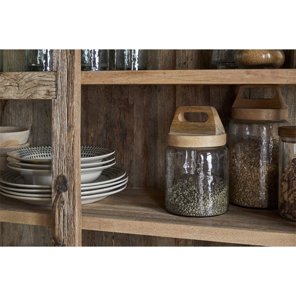 Ibo Wide Reclaimed Wood & Glass Display Cabinet - Natural