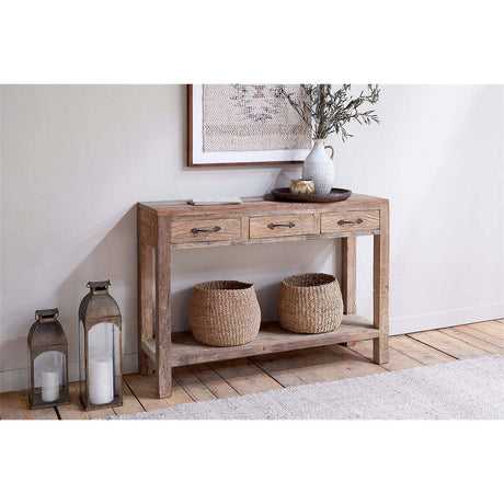 Ibo Reclaimed Wood 3 Drawer Console Table - Natural