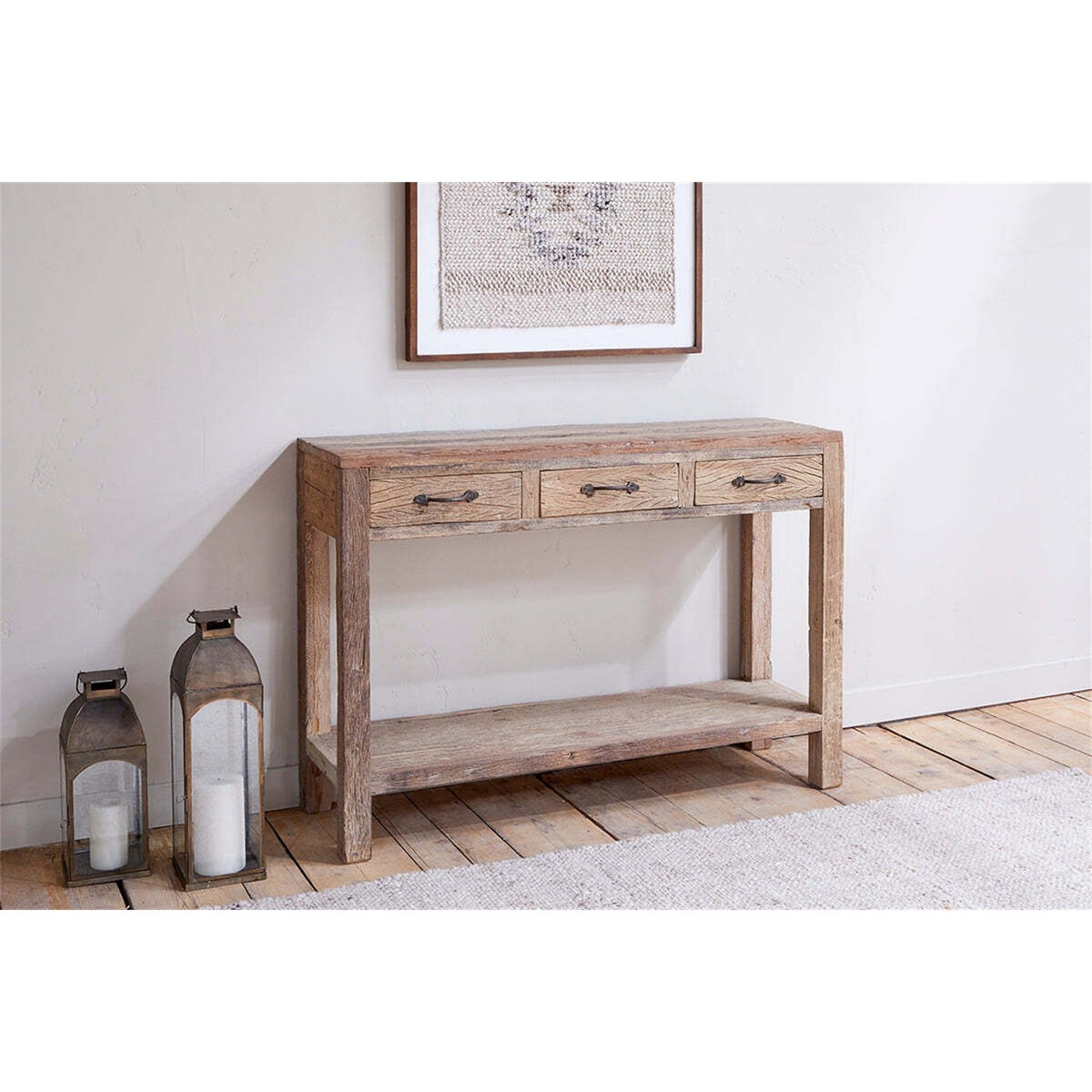 Ibo Reclaimed Wood 3 Drawer Console Table - Natural