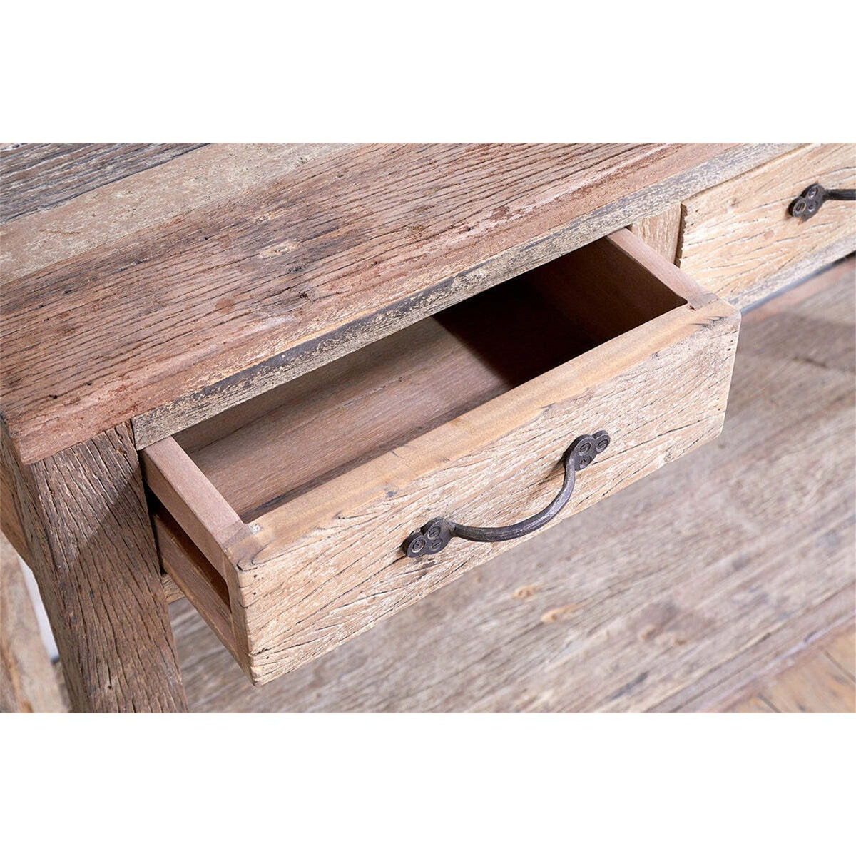 Ibo Reclaimed Wood 3 Drawer Console Table - Natural