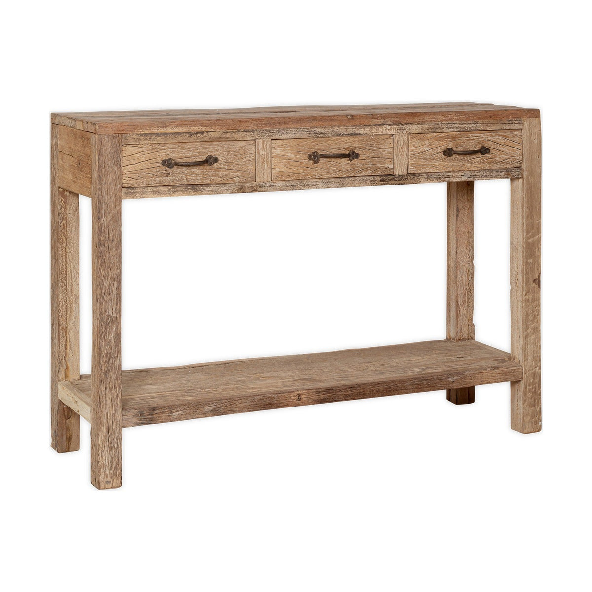 Ibo Reclaimed Wood 3 Drawer Console Table - Natural