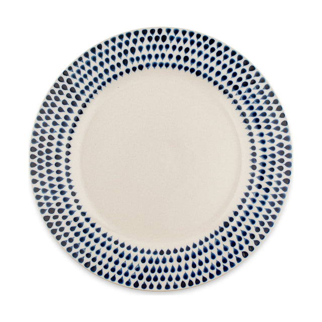 Indigo Drop Ceramic Dinner Plate - Cream & Indigo