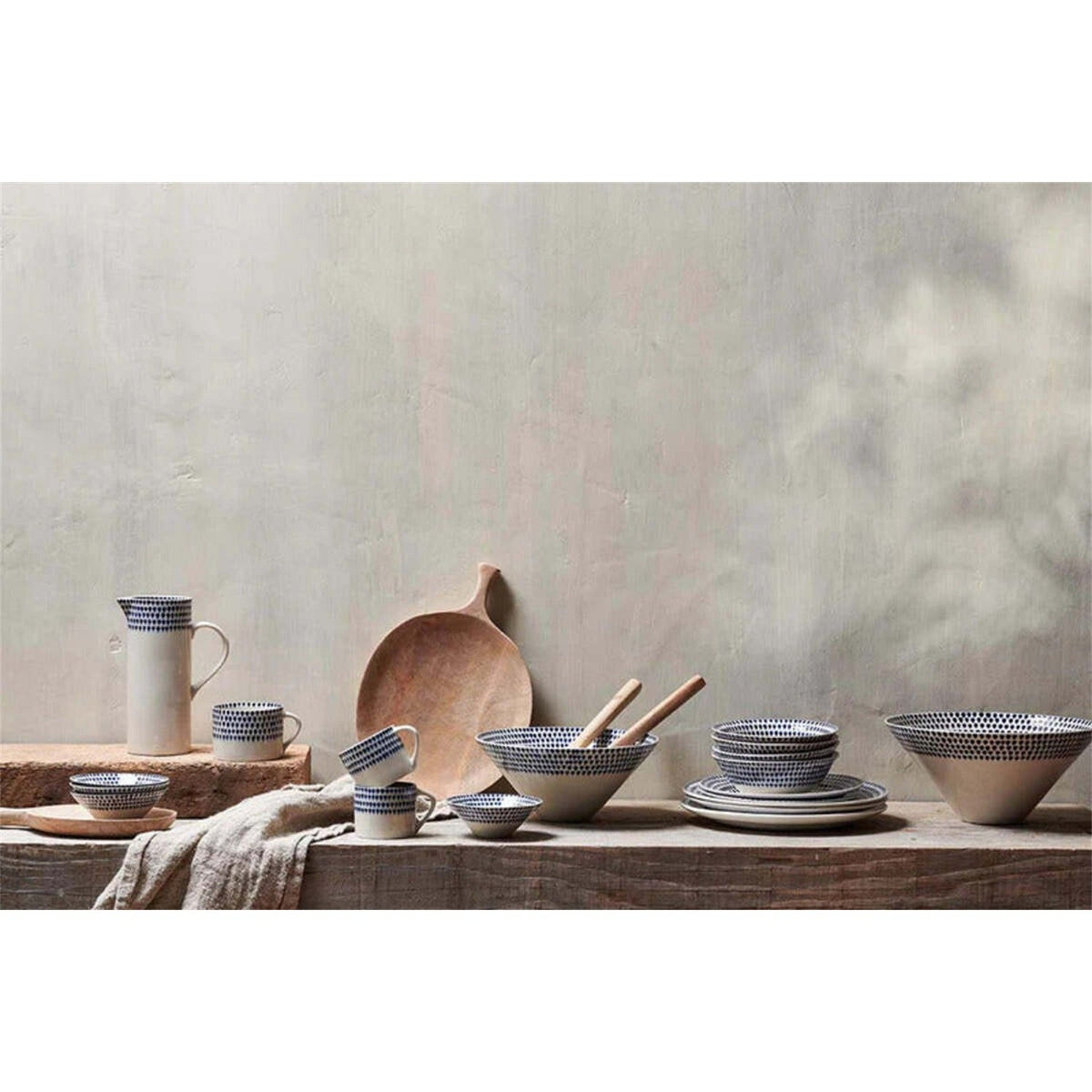 Indigo Drop Ceramic Dinner Plate - Cream & Indigo