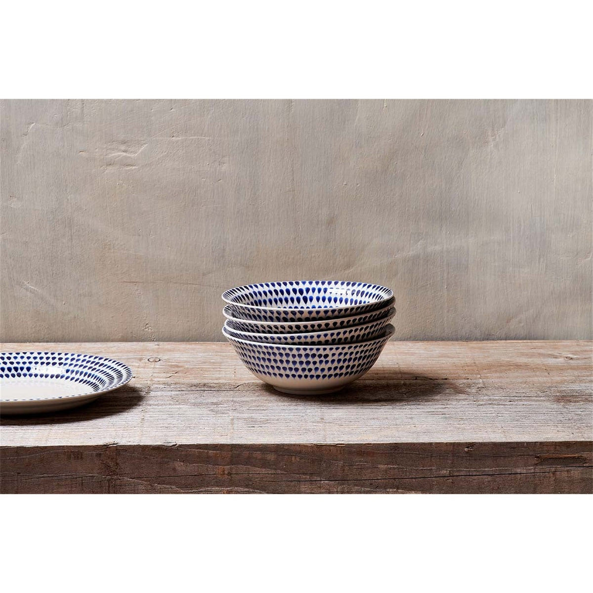 Indigo Drop Cereal Bowl - Cream & Indigo