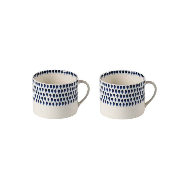 Indigo Drop Large Mug - Cream & Indigo - Set of 2