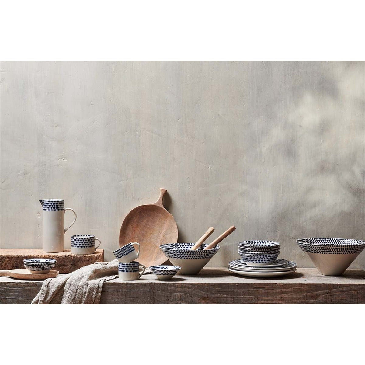 Indigo Drop Large Mug - Cream & Indigo - Set of 2