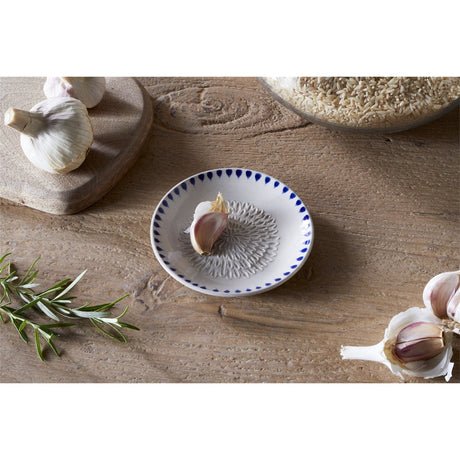 Indigo Drop Ceramic Garlic Grater - Cream & Indigo