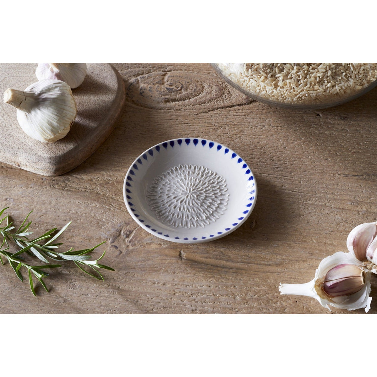 Indigo Drop Ceramic Garlic Grater - Cream & Indigo