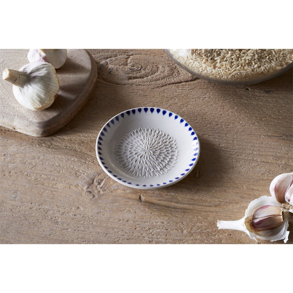 Indigo Drop Ceramic Garlic Grater - Cream & Indigo