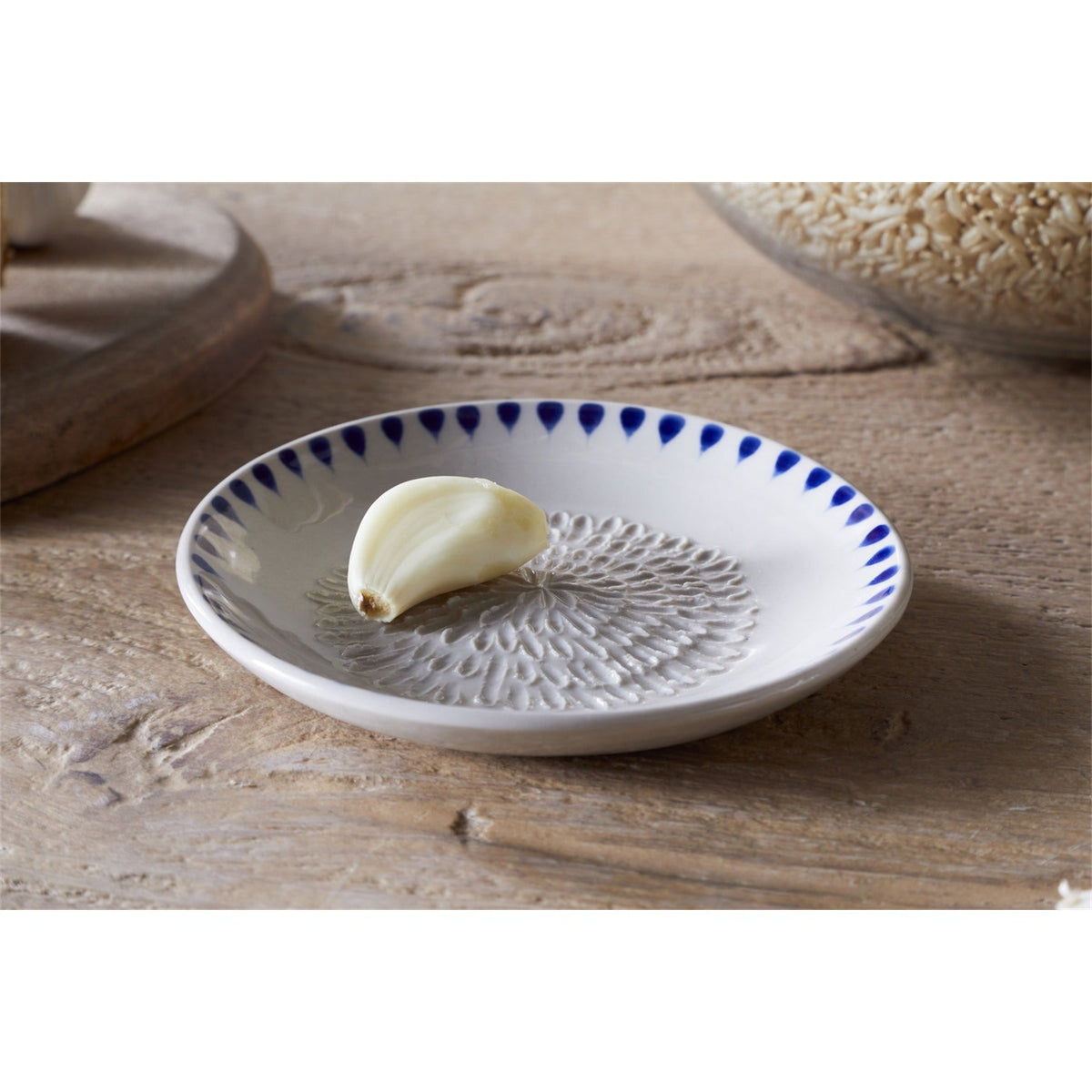Indigo Drop Ceramic Garlic Grater - Cream & Indigo