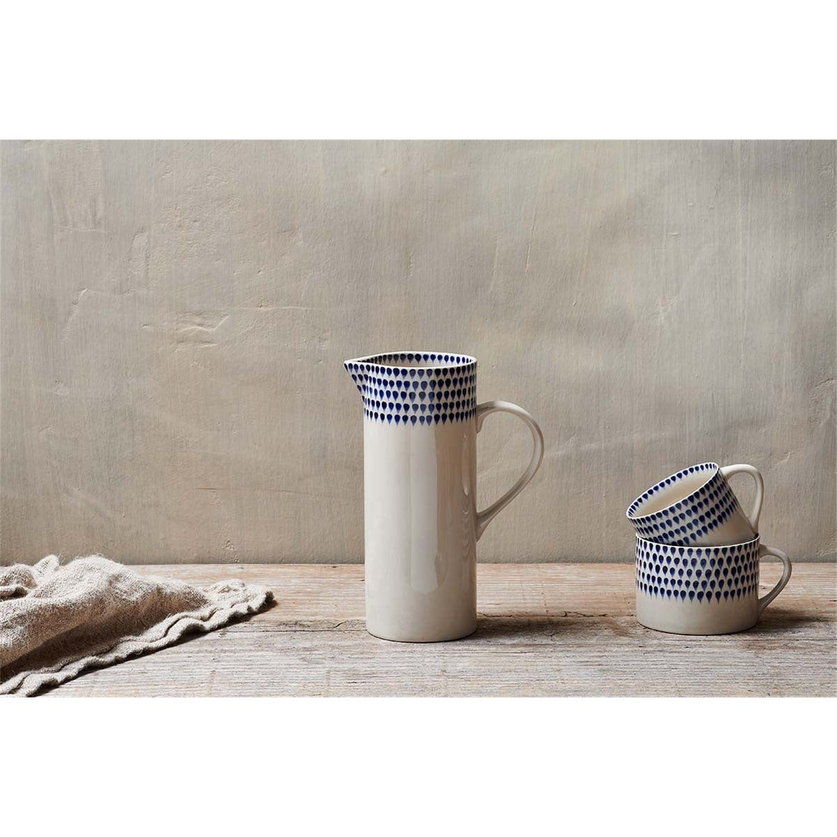 Indigo Drop Large Jug - Cream & Indigo