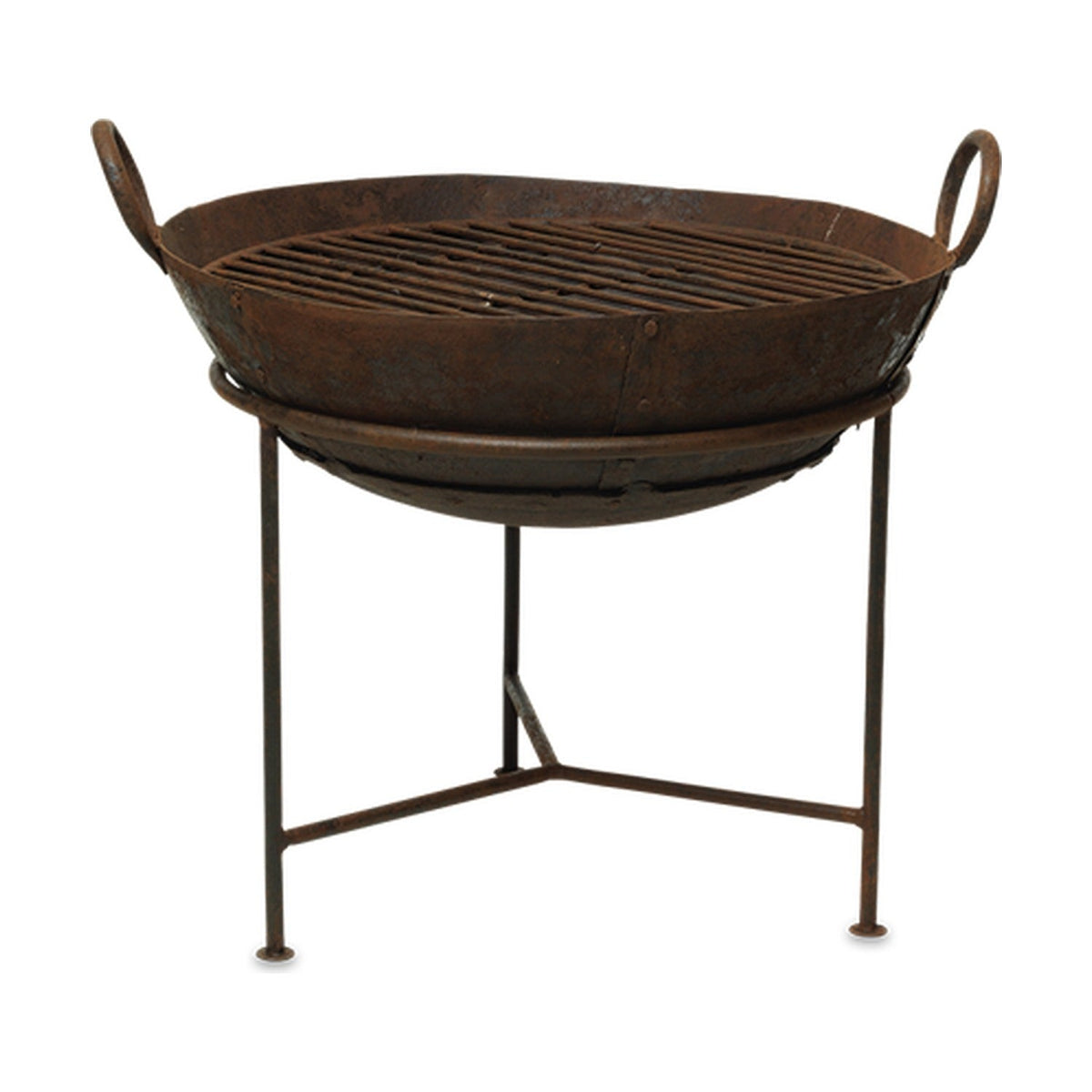 Small Reclaimed Iron Kadai Fire Pit with Grill - Grey