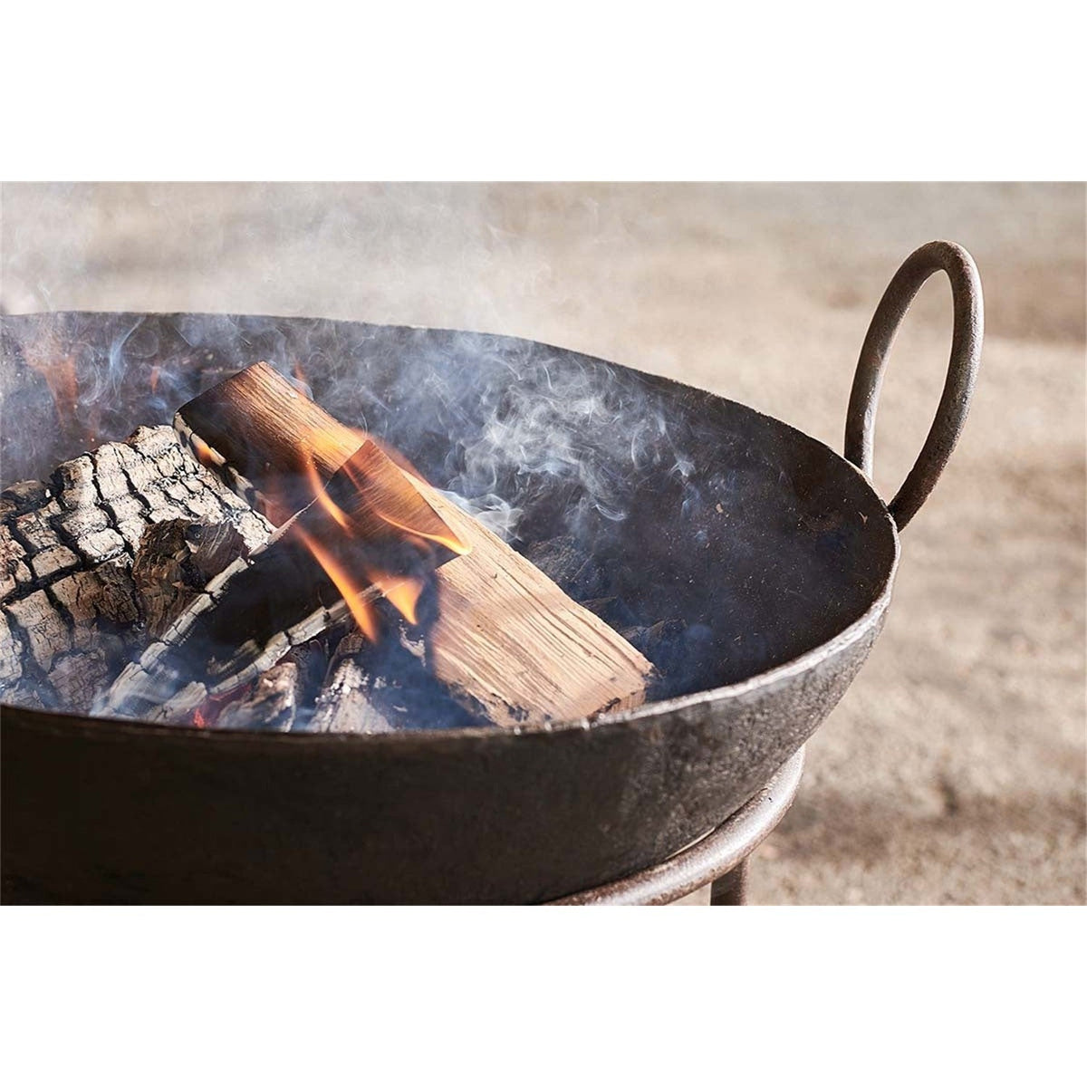 Small Reclaimed Iron Kadai Fire Pit with Grill - Grey