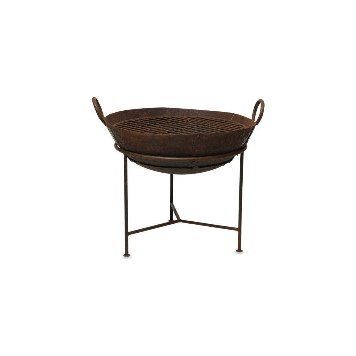 Medium Reclaimed Iron Kadai Fire Pit with Grill - Grey