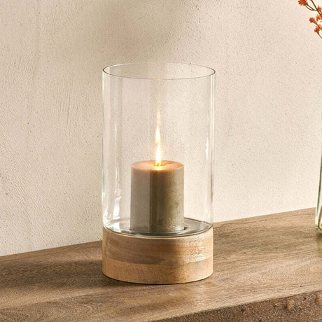 Idha Straight Mango Wood Hurricane Lantern - Natural