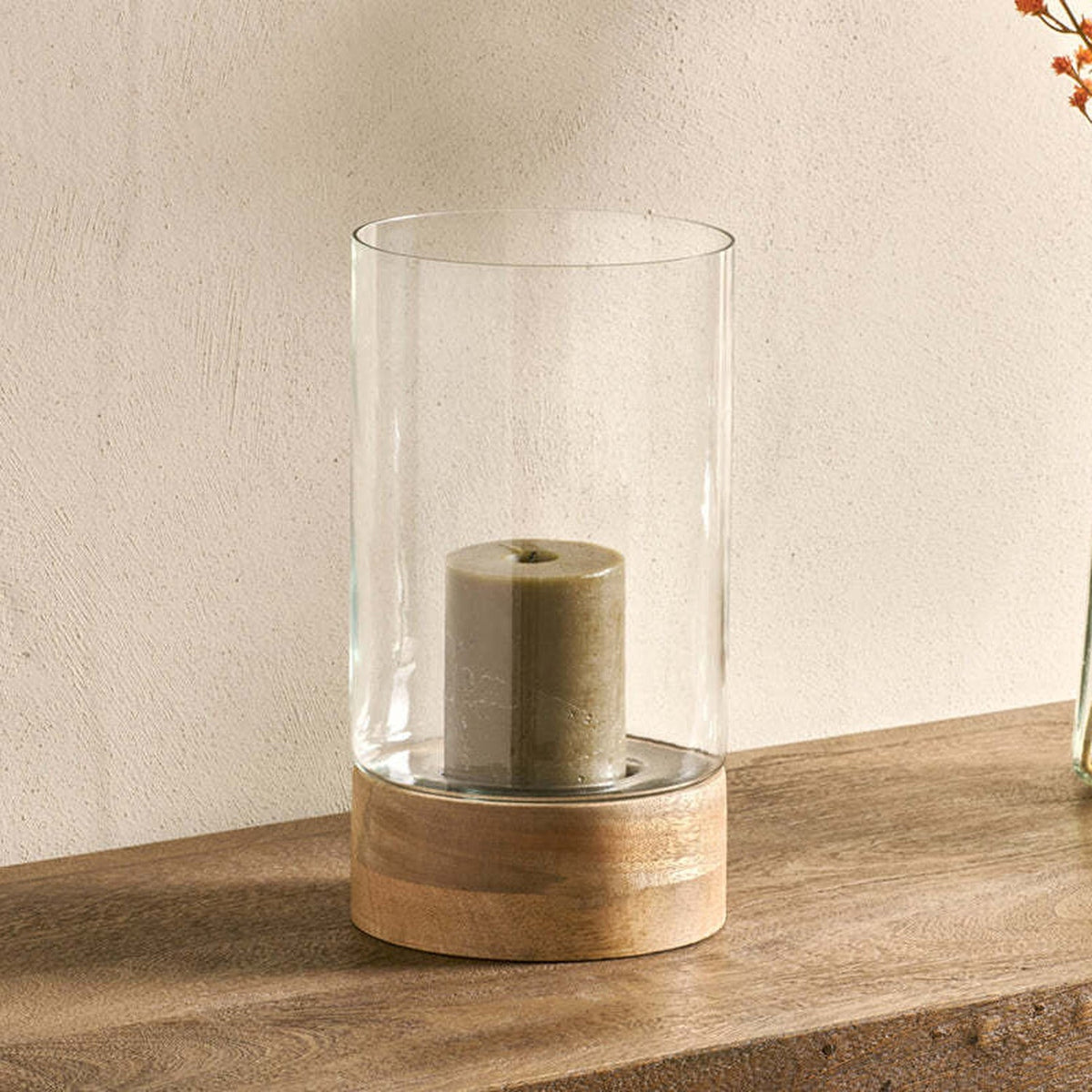 Idha Straight Mango Wood Hurricane Lantern - Natural