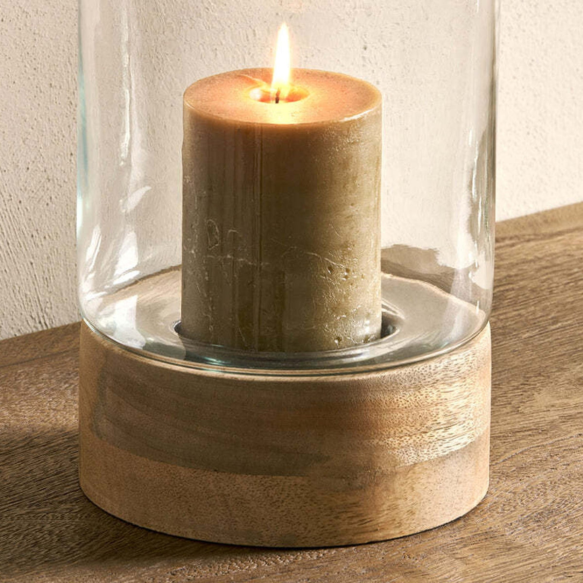 Idha Straight Mango Wood Hurricane Lantern - Natural