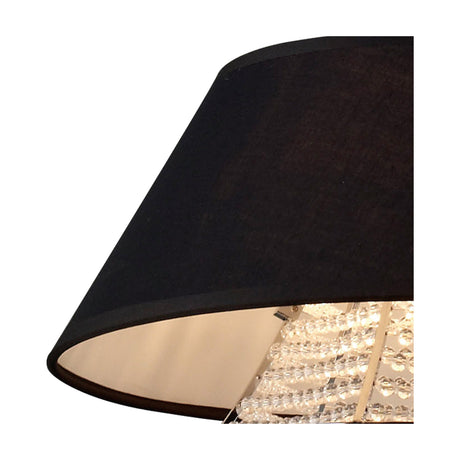 Close-up of the Davina 2 Light G9 Pendant Light 35cm in black, showing the fabric shade edge with clear crystal strands and polished chrome fittings visible beneath.