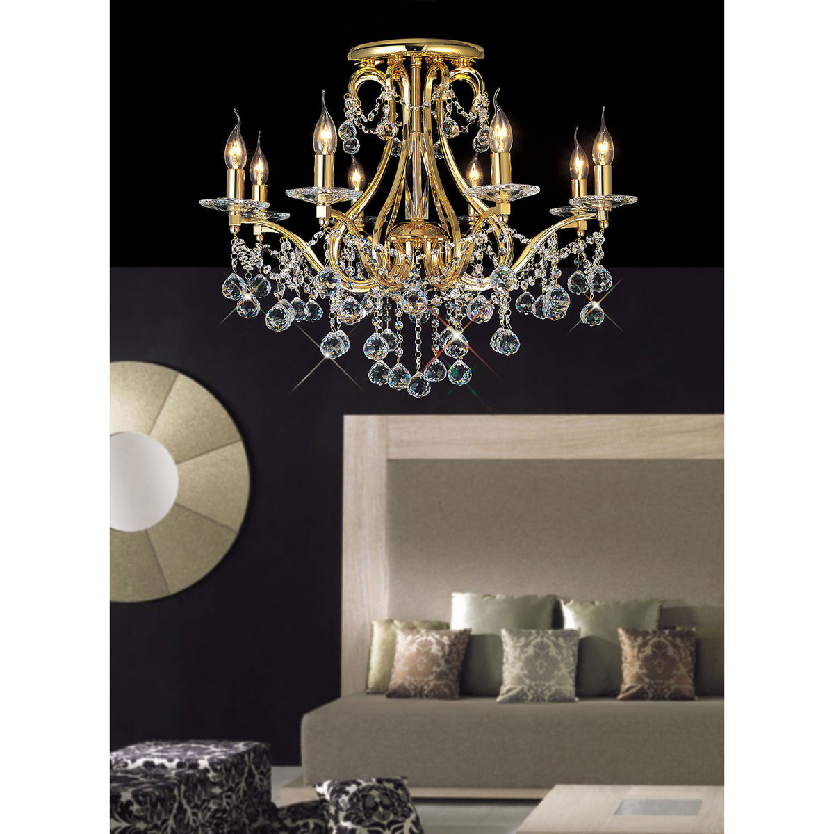 Bianco 8 Light E14 Chandelier 74cm - French Gold