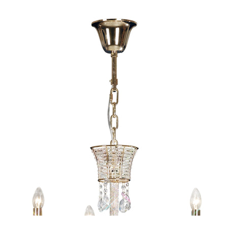 Orlando 21 Light E14 Chandelier in French gold, showing the ceiling mount, chain drop and crystal-banded basket with faceted drops on a plain white background.
