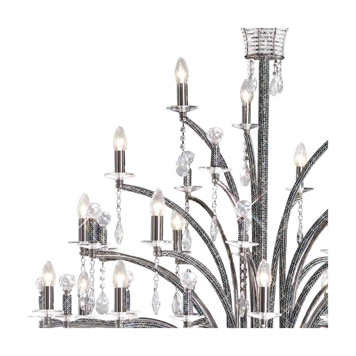 Orlando 21 Light E14 Chandelier 1.25m - Black Chrome