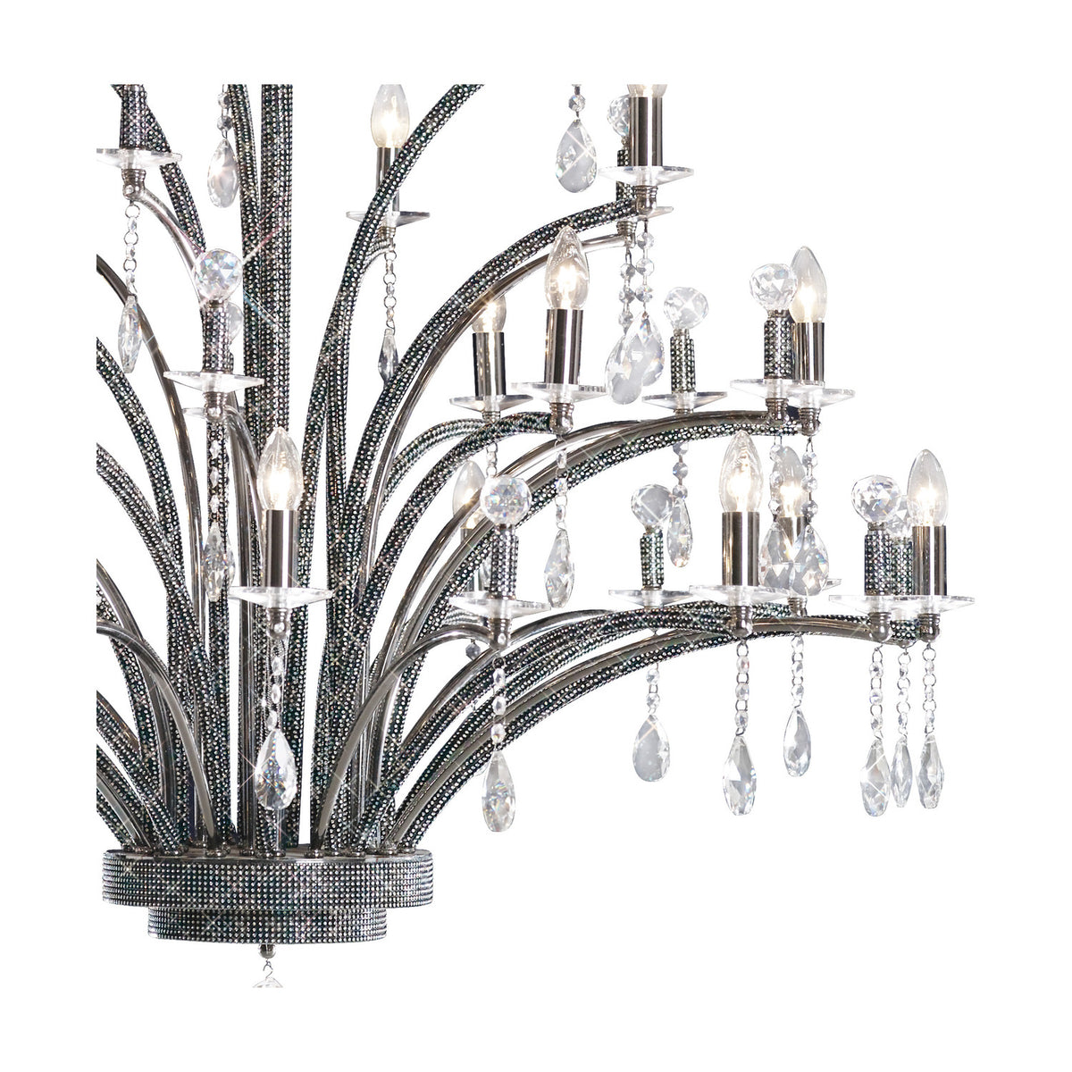 Orlando 21 Light E14 Chandelier 1.25m - Black Chrome