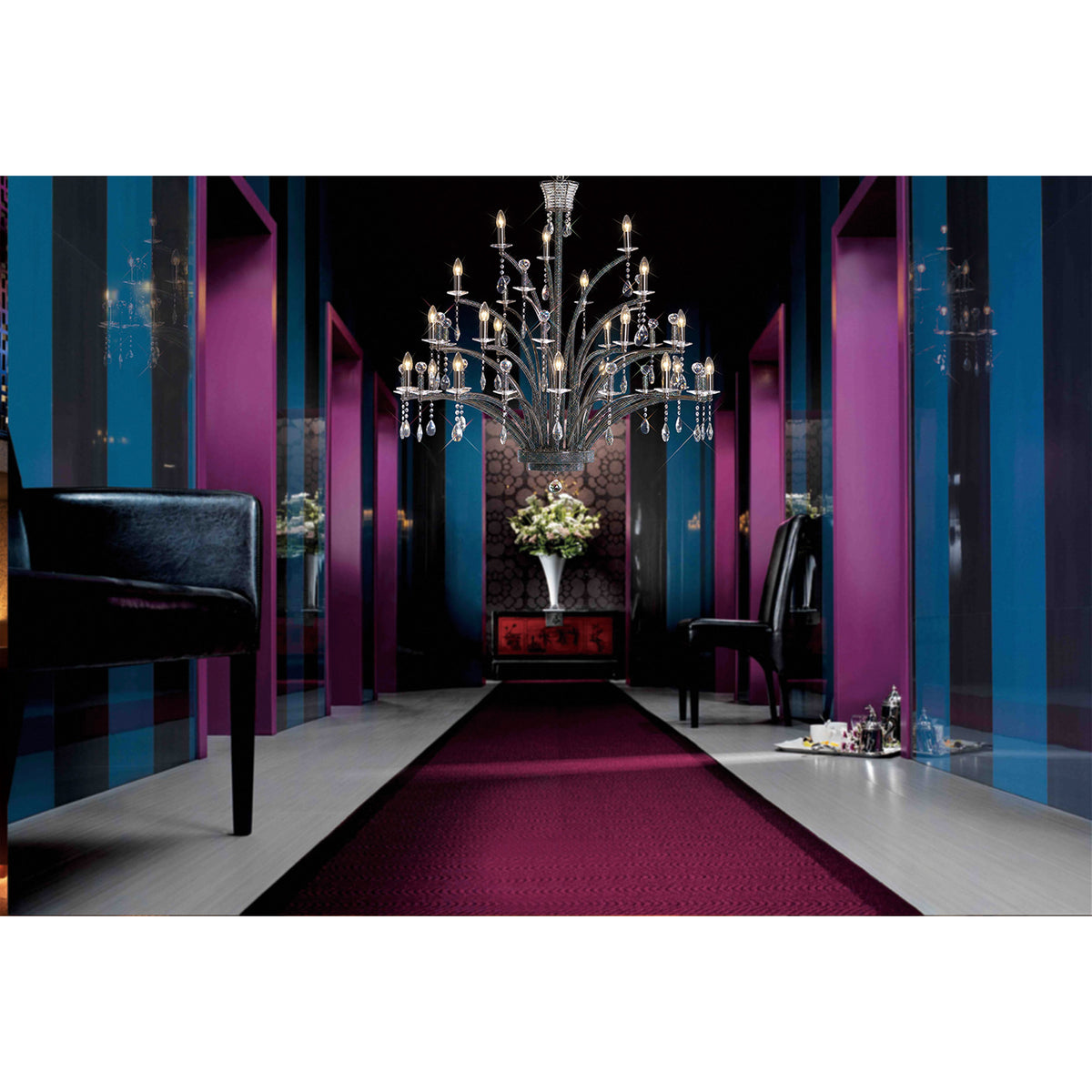 Orlando 21 Light E14 Chandelier 1.25m - Black Chrome