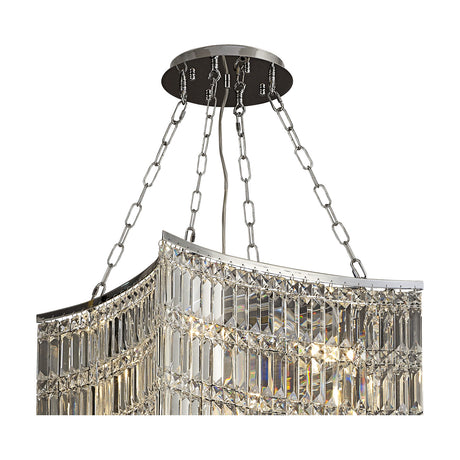 Gianni 11 Light E14 Chandelier, 50cm drop, with tiered clear crystal panels on a polished chrome frame and chain suspension, shown against a plain white background.