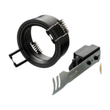 Satin Downlight Component Kit for 62mm cut-out, showing the satin black retaining ring with spring clips and the separate GU10 lampholder with mounting bracket, on a white background.