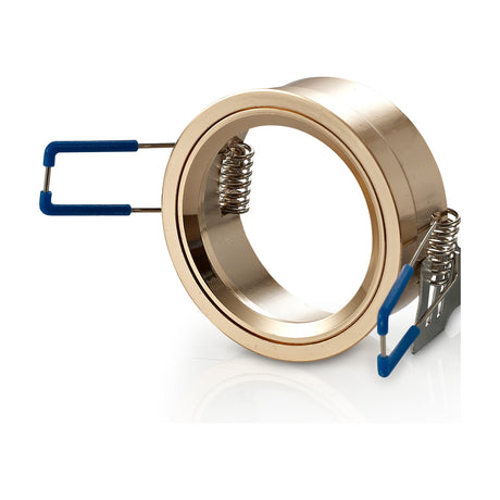 French Downlight Component Kit in French gold finish, showing the round retaining ring with GU10 lampholder and blue-tipped spring clips, on a plain white background.