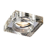 Crystal Square Downlight Rim Bubble in clear, a square-shaped bubbled crystal downlight surround with a chrome inner ring and lit bulb, shown on a plain white background.
